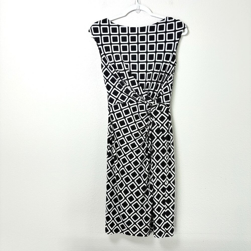 Lauren Ralph Lauren Twist Front Dress Size 4 Black White Geometric Block Print